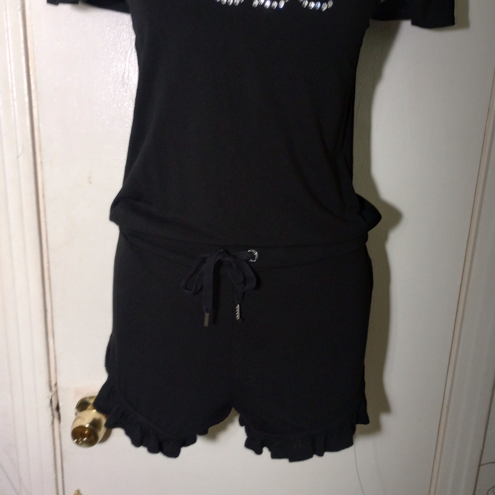 Bebe Black Cold Shoulders Drawstring Waistline Ro… - image 7